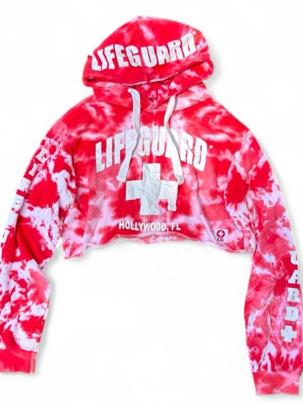 Lifeguard red tie dye cropped hoodie Hollywood Florida